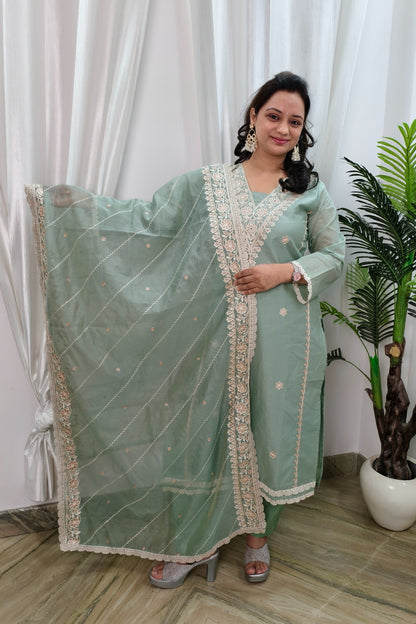 Straight Pakistani Partywear Suit With Organza Duppatta