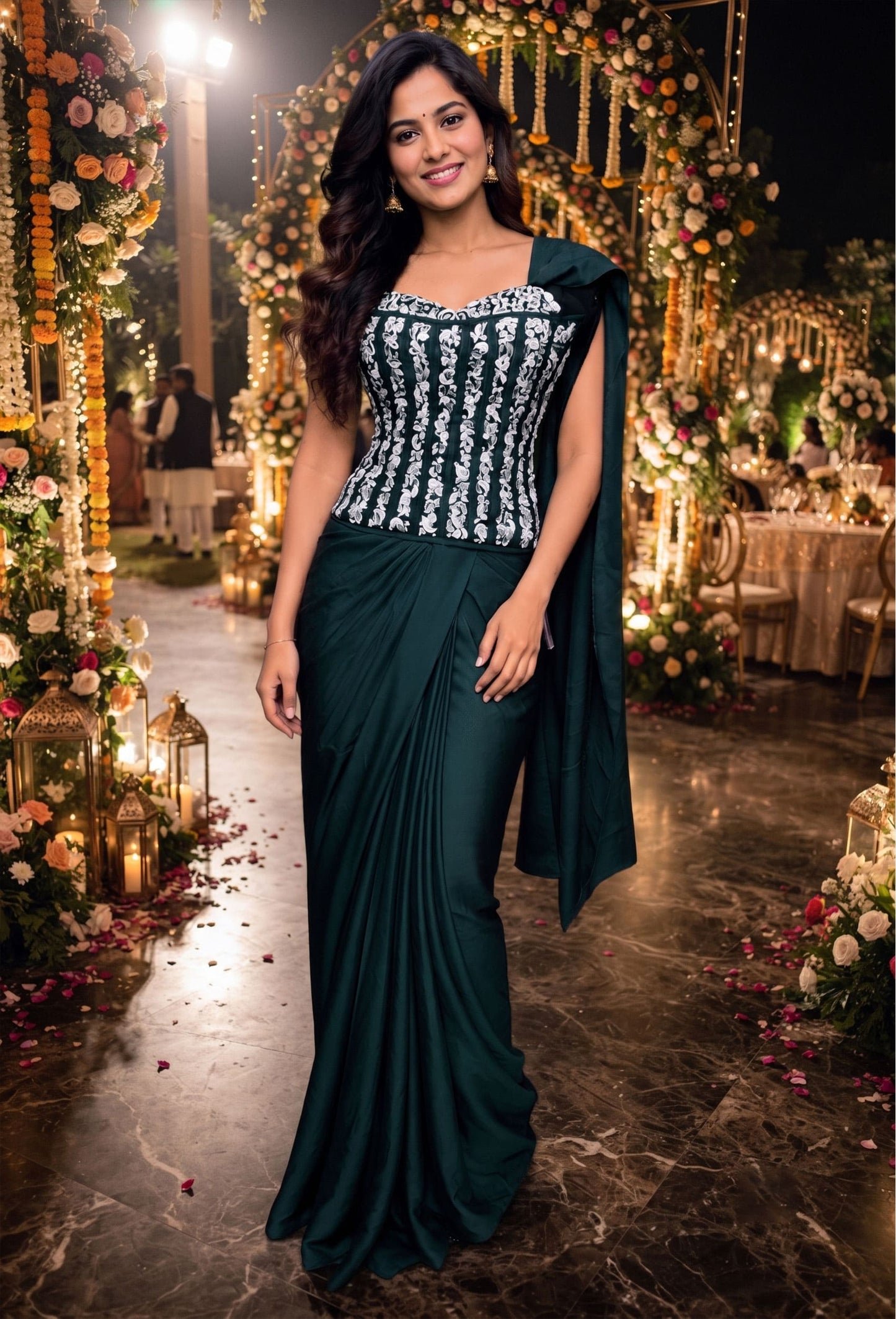 Mirror Work Corset Indo-Western Dress with Armani Satin Cowl Skirt