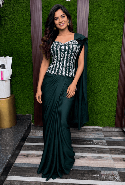 Mirror Work Corset Indo-Western Dress with Armani Satin Cowl Skirt