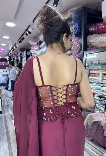 Mirror Work Corset Indo-Western Dress with Armani Satin Cowl Skirt