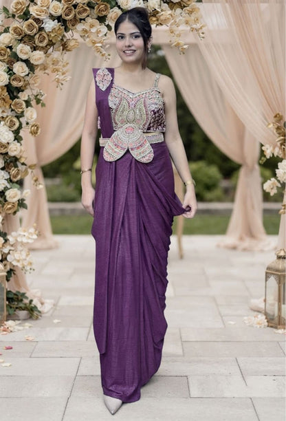 Butterfly Blouse Drape Saree with Embroidered Waist Belt