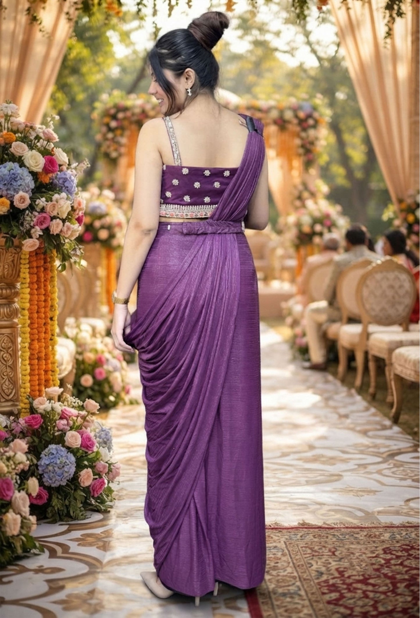 Butterfly Blouse Drape Saree with Embroidered Waist Belt