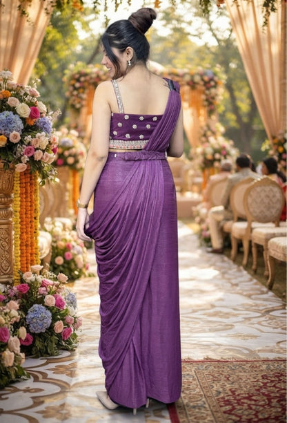 Butterfly Blouse Drape Saree with Embroidered Waist Belt
