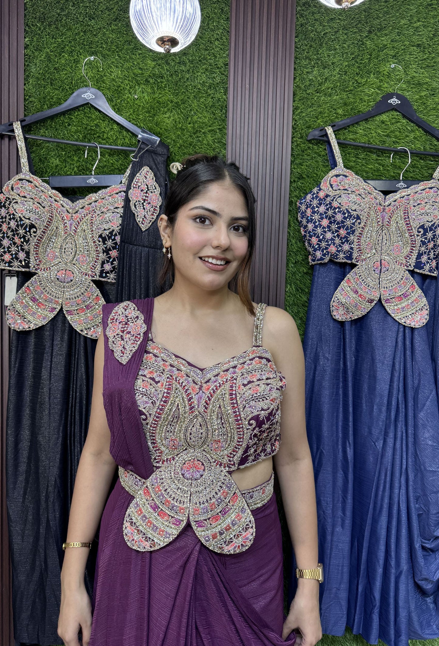 Butterfly Blouse Drape Saree with Embroidered Waist Belt