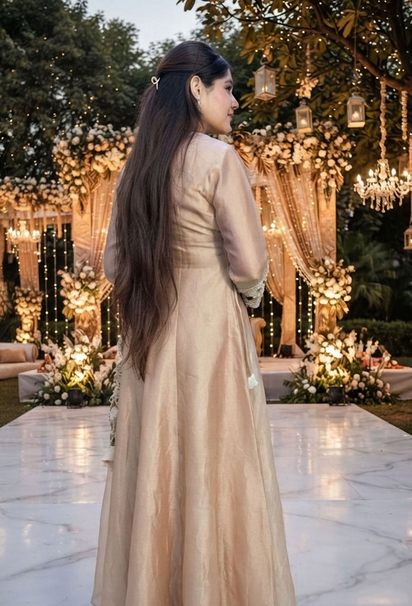 Pure Shimmer Tissue Silk Anarkali with Embroidered Jaal Dupatta