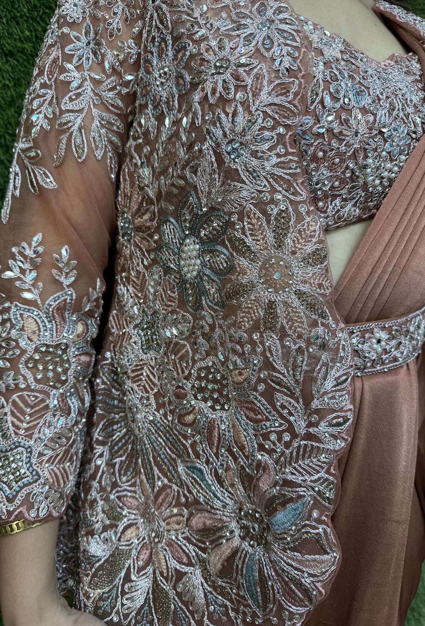 Embroidered Ready-to-Wear Drape Saree with Jacket & Belt