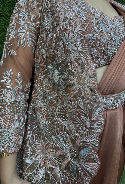 Embroidered Ready-to-Wear Drape Saree with Jacket & Belt