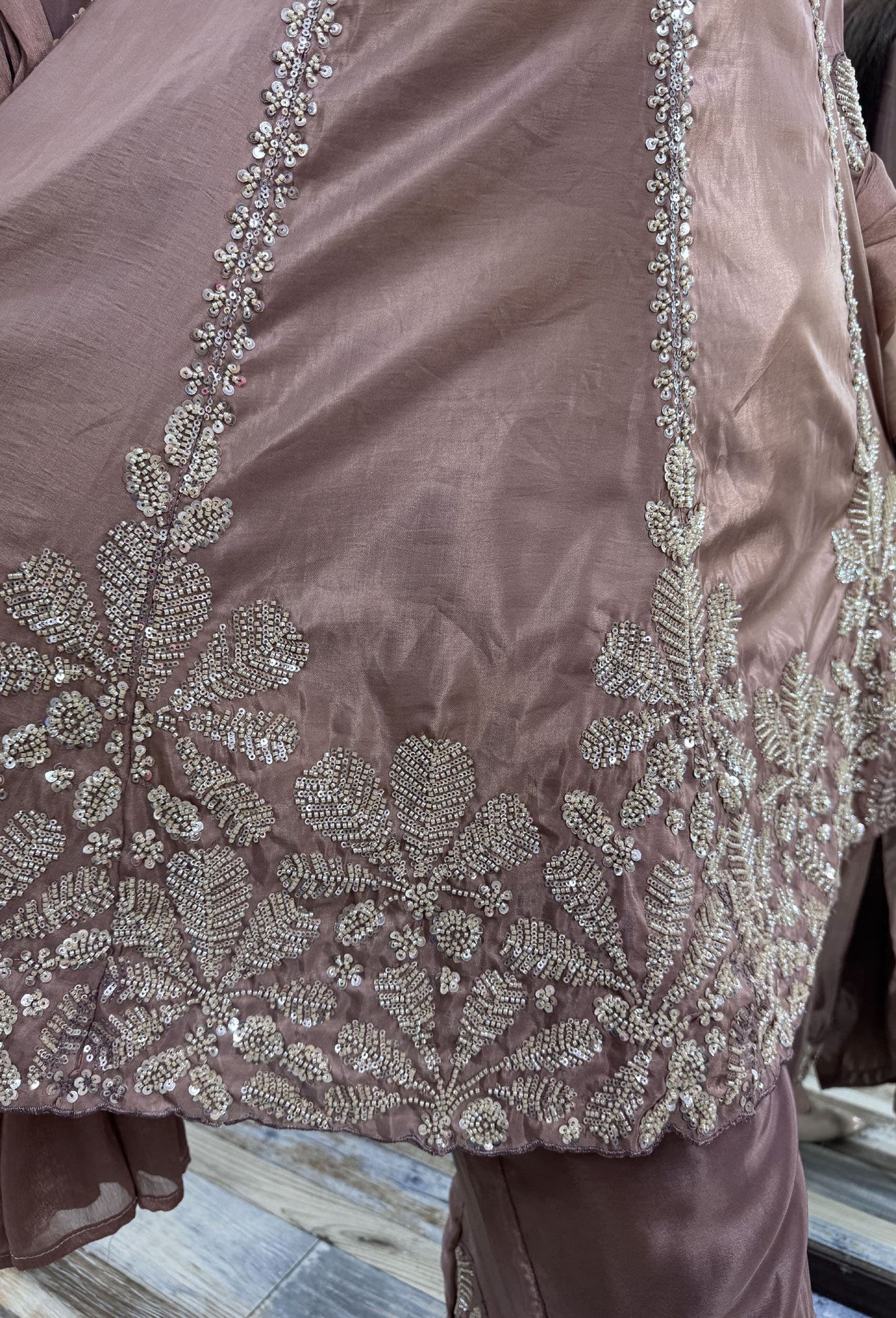 Pakistani Crepe Anarkali Plazo Suit Set with Embroidered Dupatta