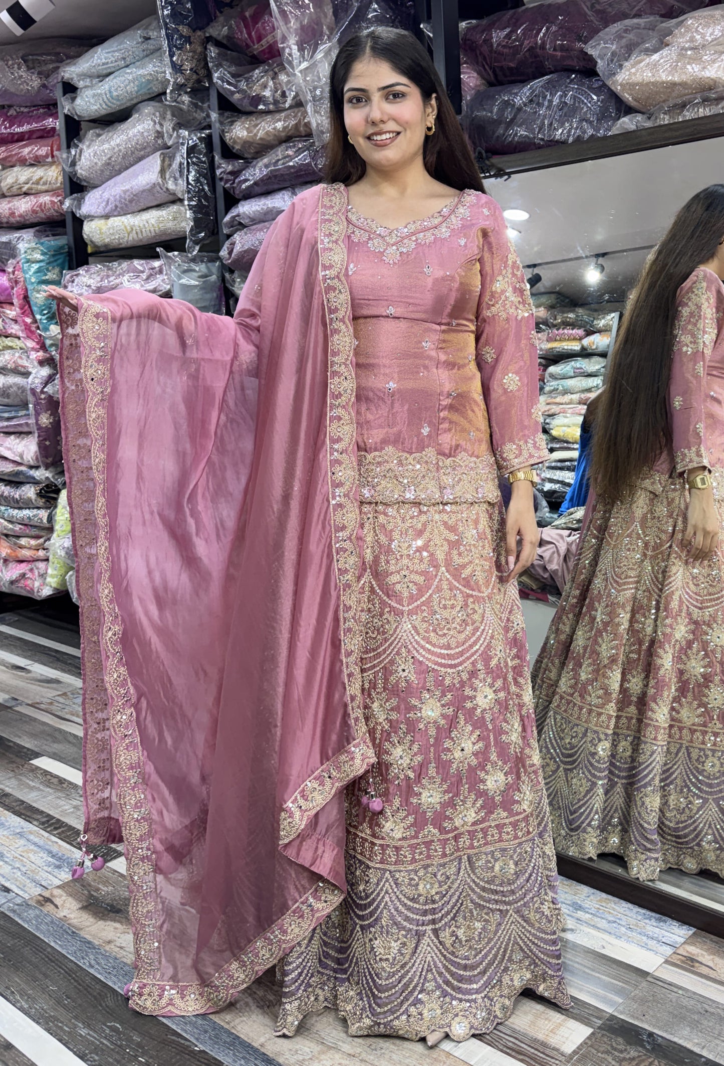 Designer Indo Western Lehenga Set with Embroidered Full Sleeves Short Shirt