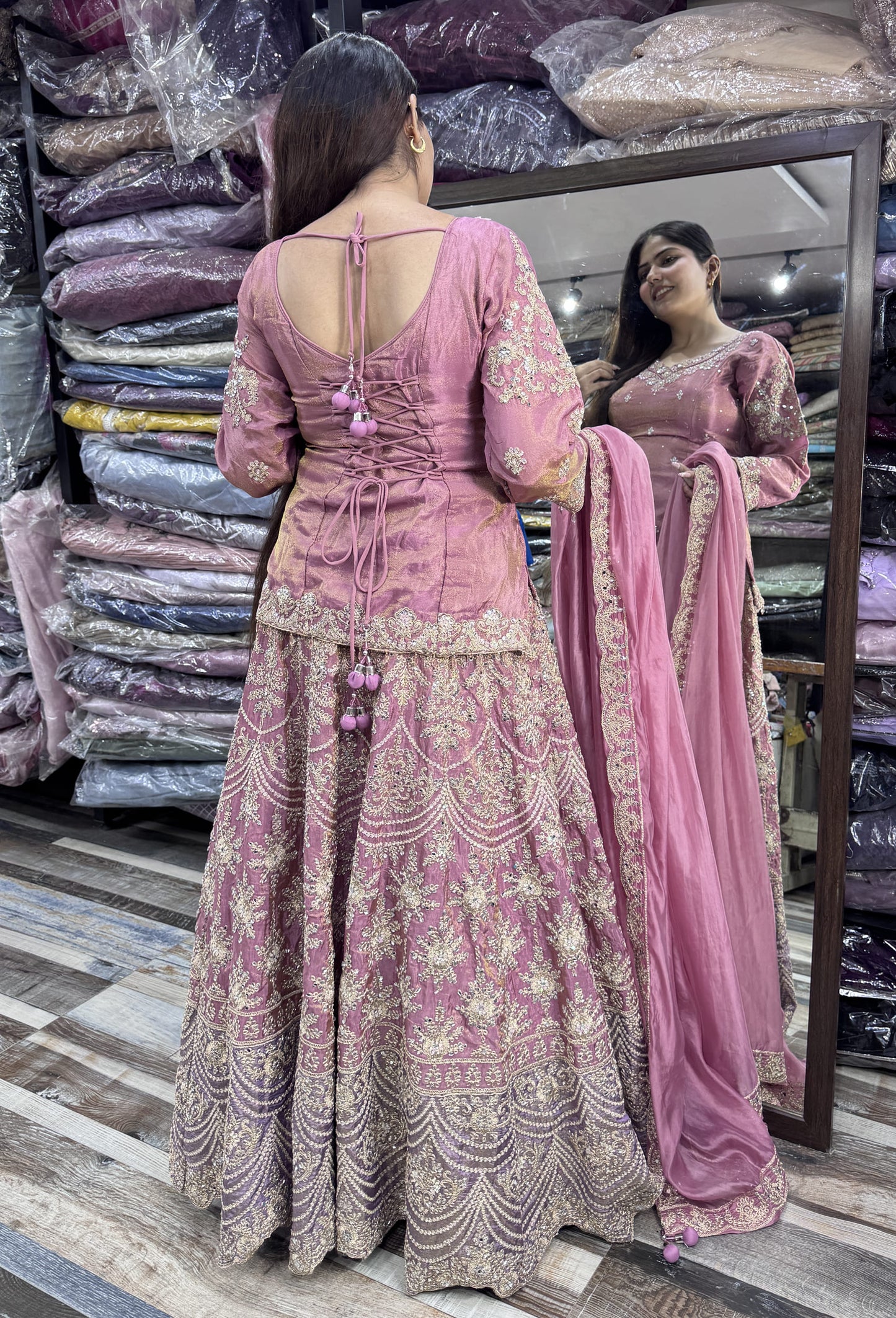 Designer Indo Western Lehenga Set with Embroidered Full Sleeves Short Shirt