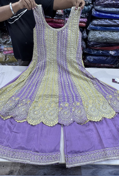 Pakistani Style Hand Embroidered Anarkali Suit Set with Plazo & Dupatta