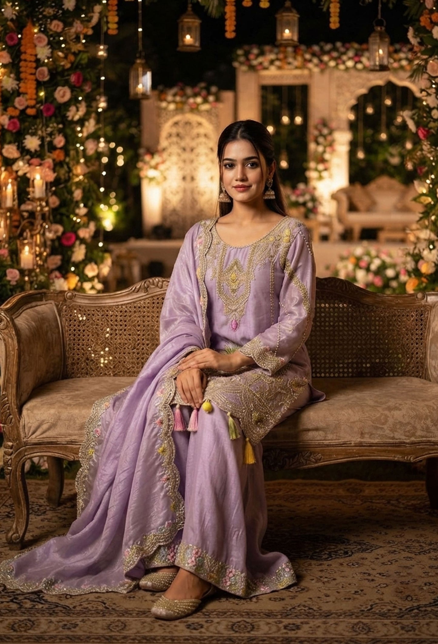 Elegant Organza Silk Sharara Suit Set with Embroidered Dupatta
