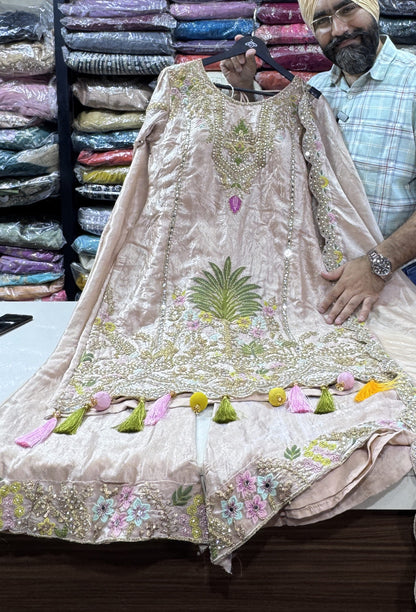 Elegant Organza Silk Sharara Suit Set with Embroidered Dupatta