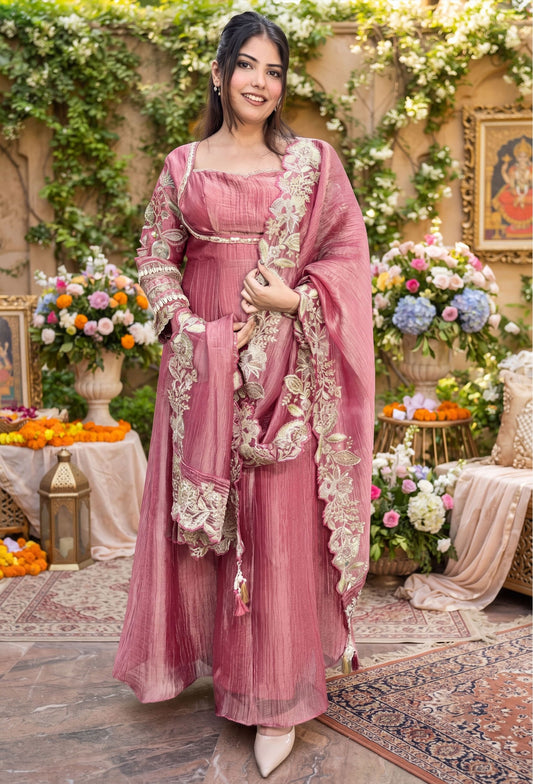 Designer Yoke Embroidered Suit Set with Cut Work Bordered Dupatta