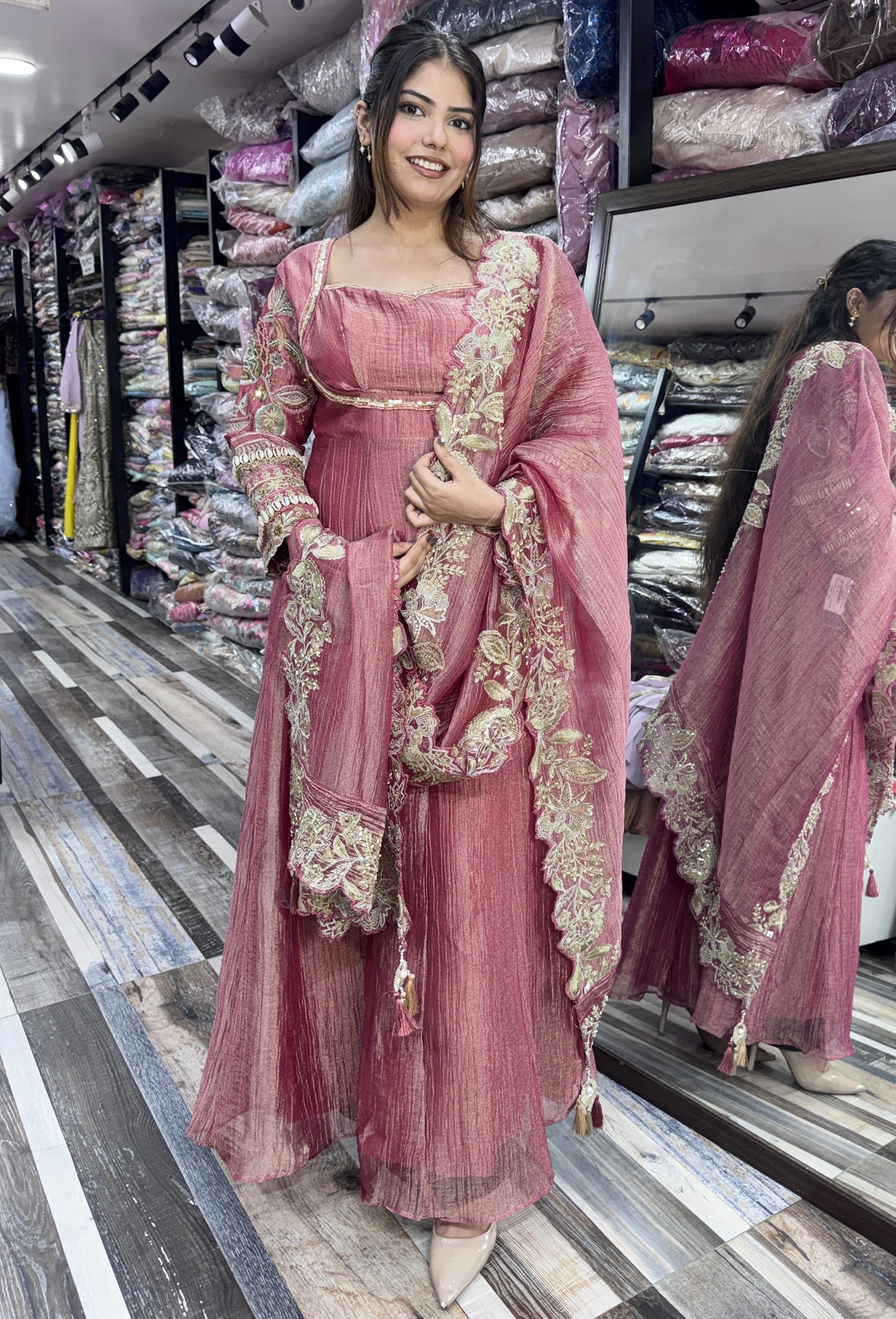Designer Yoke Embroidered Suit Set with Cut Work Bordered Dupatta