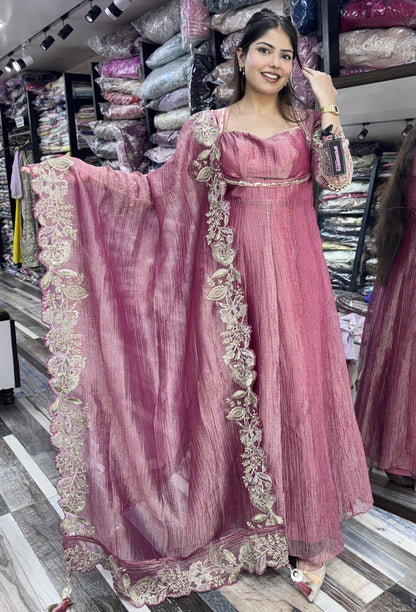 Designer Yoke Embroidered Suit Set with Cut Work Bordered Dupatta