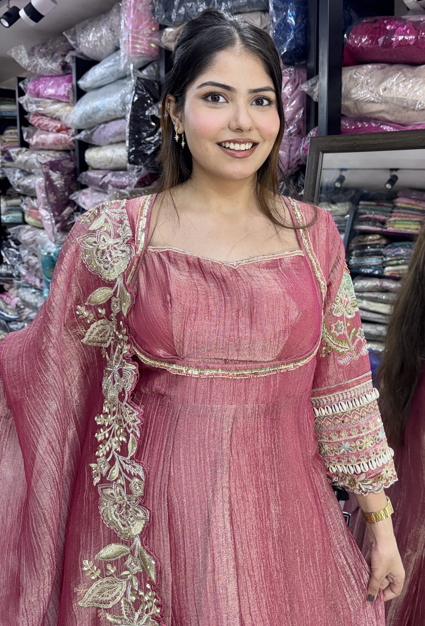 Designer Yoke Embroidered Suit Set with Cut Work Bordered Dupatta