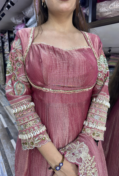 Designer Yoke Embroidered Suit Set with Cut Work Bordered Dupatta