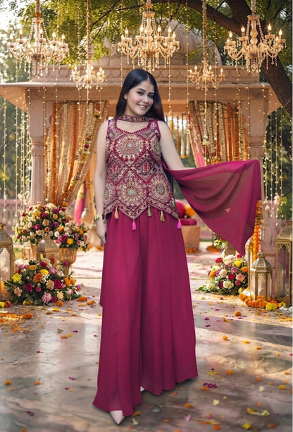 Georgette Thread Embroidered Cord Set with Choker Dupatta