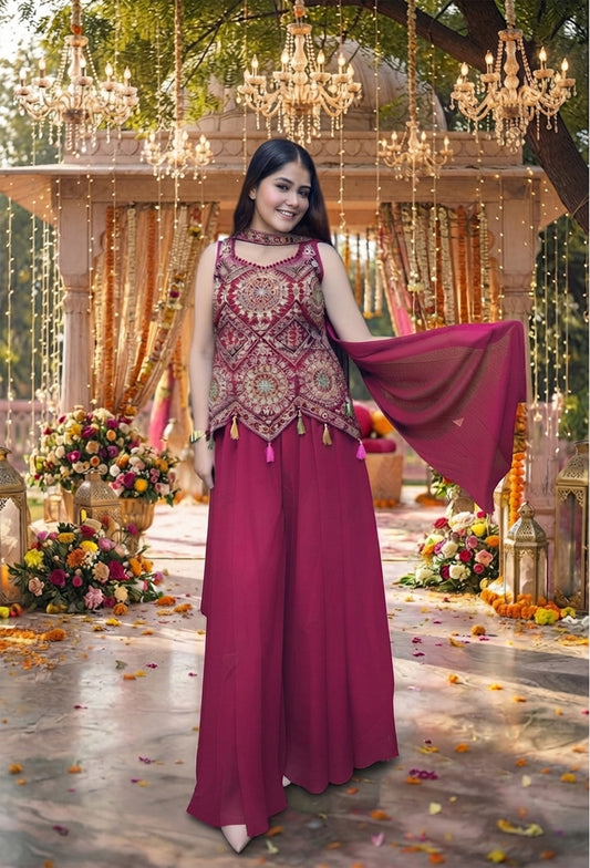 Georgette Thread Embroidered Cord Set with Choker Dupatta
