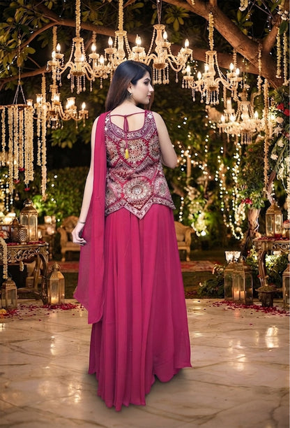 Georgette Thread Embroidered Cord Set with Choker Dupatta