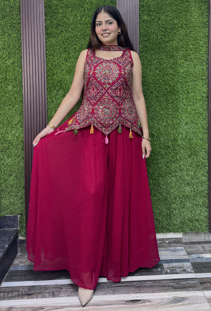 Georgette Thread Embroidered Cord Set with Choker Dupatta