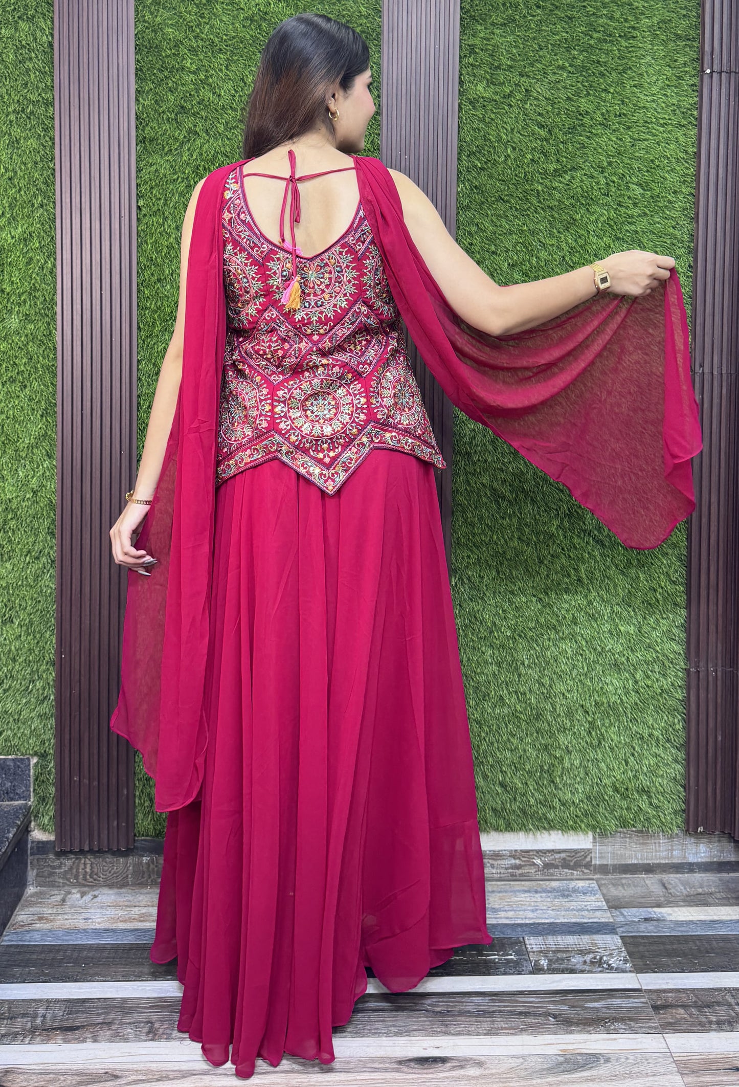 Georgette Thread Embroidered Cord Set with Choker Dupatta