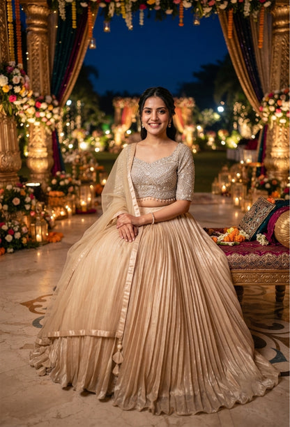 Embellished Designer Blouse with Organza Skirt & Net Dupatta