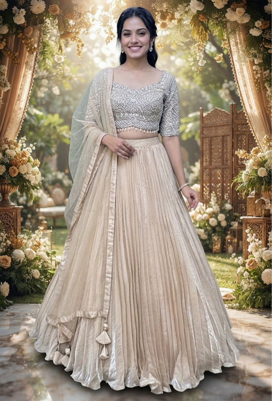 Embellished Designer Blouse with Organza Skirt & Net Dupatta