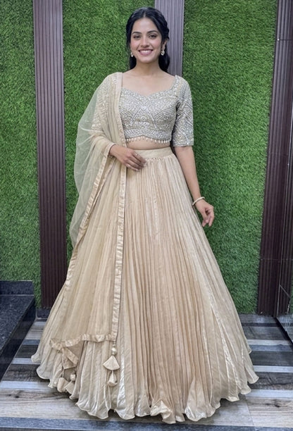 Embellished Designer Blouse with Organza Skirt & Net Dupatta