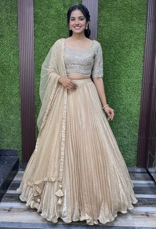 Embellished Designer Blouse with Organza Skirt & Net Dupatta