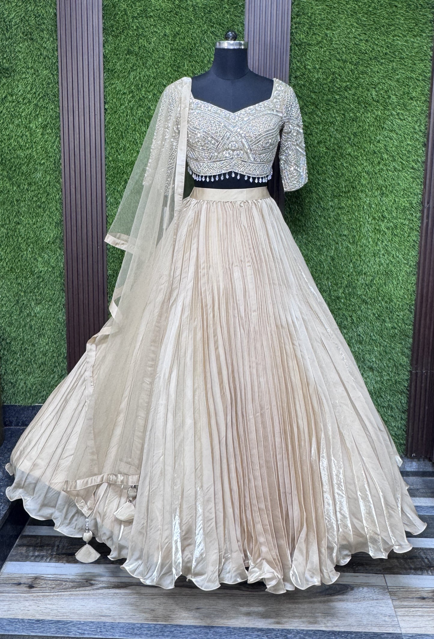 Embellished Designer Blouse with Organza Skirt & Net Dupatta