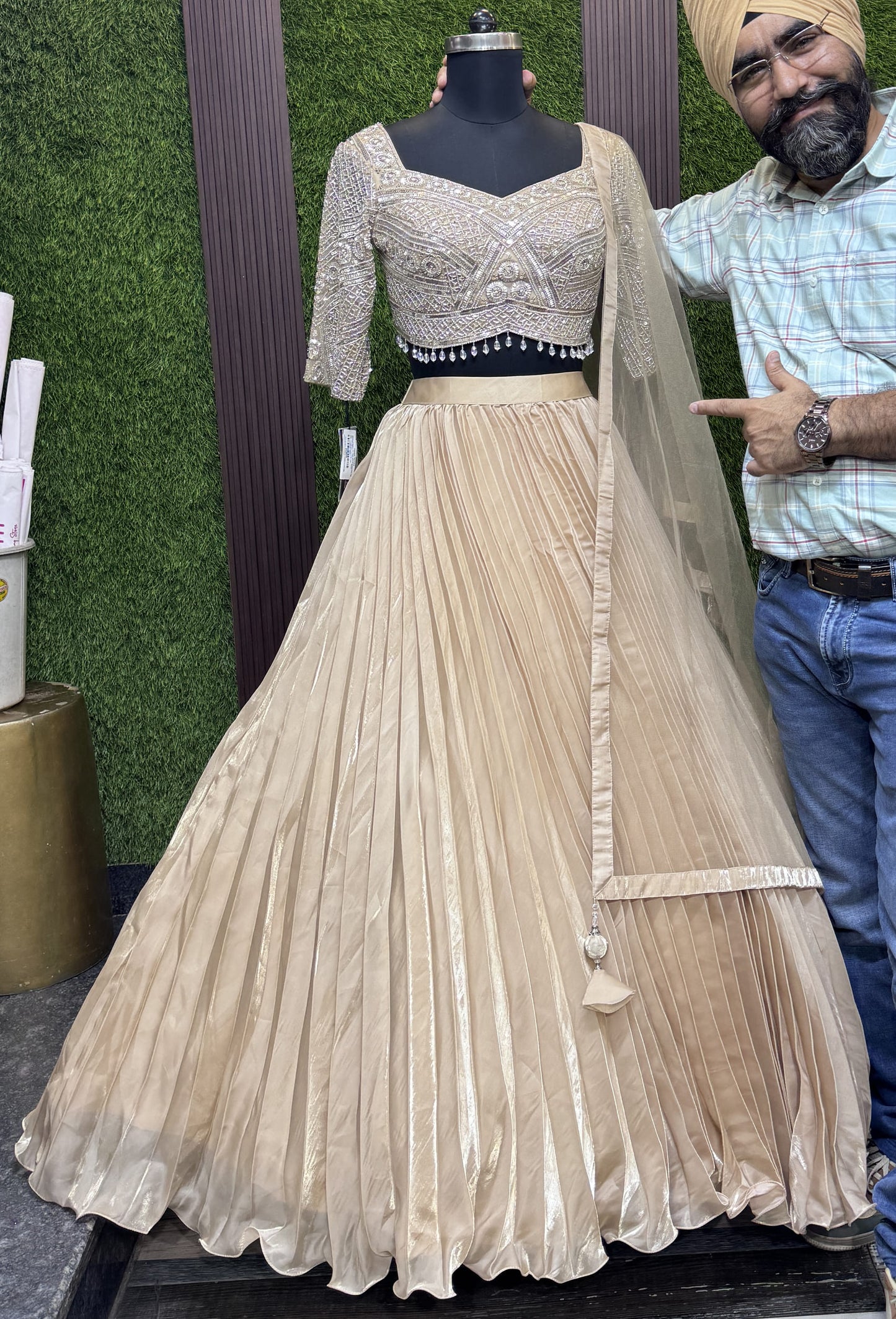 Embellished Designer Blouse with Organza Skirt & Net Dupatta