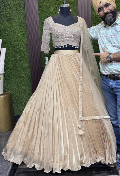 Embellished Designer Blouse with Organza Skirt & Net Dupatta