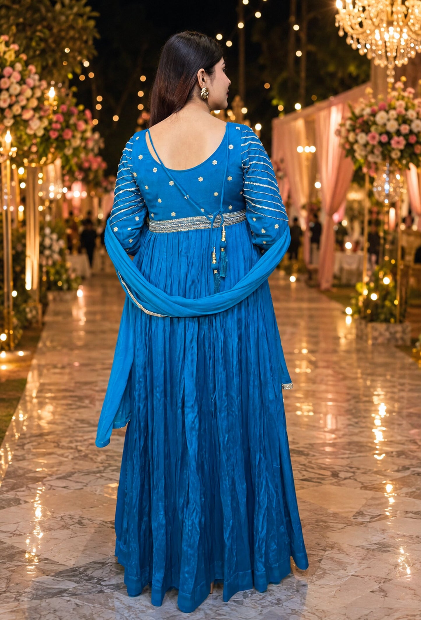 Pure Chinnon Silk Anarkali Embroidered Full Sleeves Suit Set with Slik Dupatta
