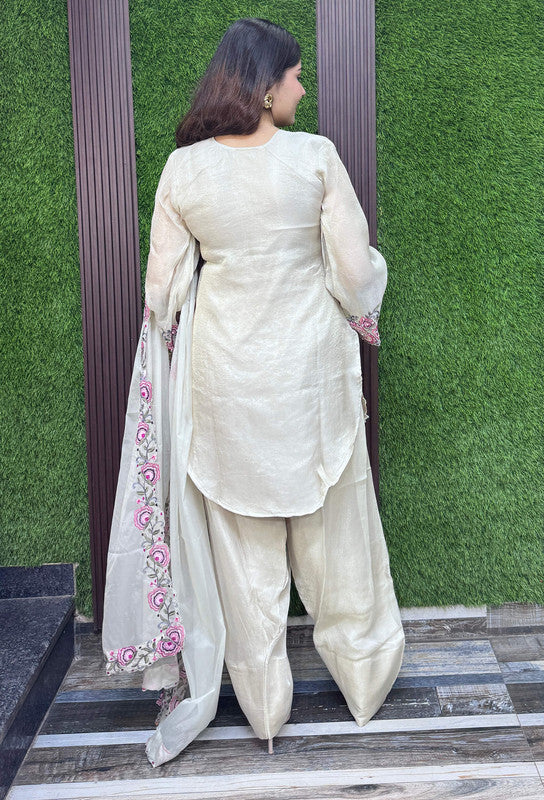 Designer Multi-Embroidered Thread Work Farshi Salwar Suit with Dupatta