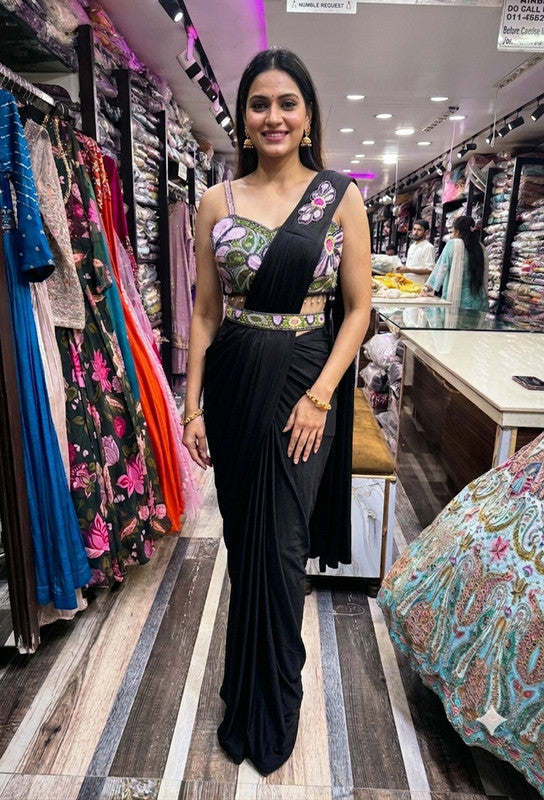 Designer Embroidered Ready-to-Wear Drape Saree with Embroidered Waist Belt