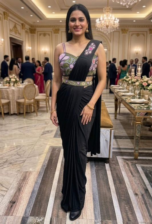 Designer Embroidered Ready-to-Wear Drape Saree with Embroidered Waist Belt