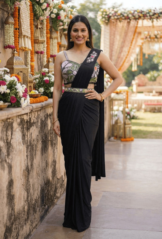 Designer Embroidered Ready-to-Wear Drape Saree with Embroidered Waist Belt