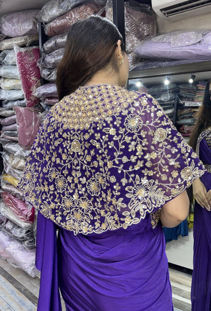 Pure Girlish Hand-Embellished Ready-to-Wear Lycra Drape Saree with Belt