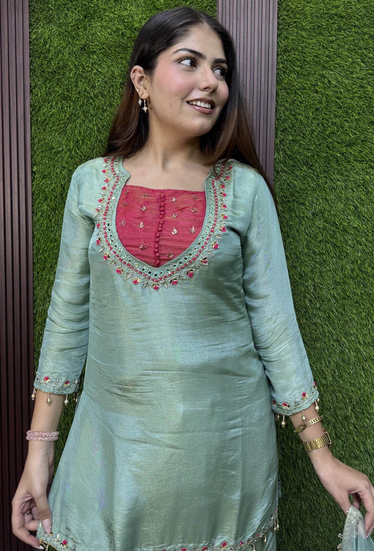 Designer Silk Suit Set with Organza Tie Die Dupatta