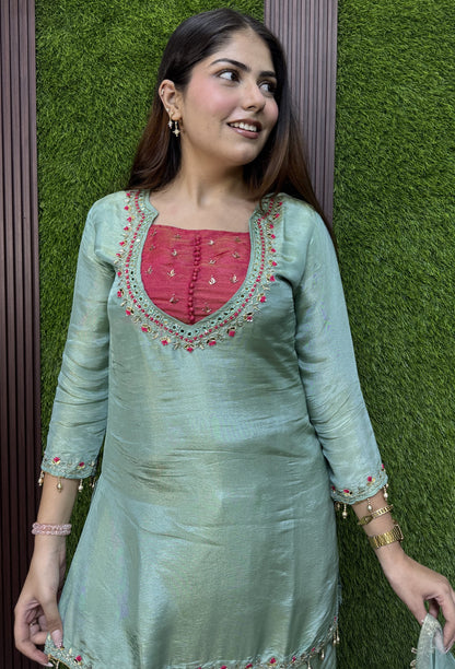Designer Silk Suit Set with Organza Tie Die Dupatta