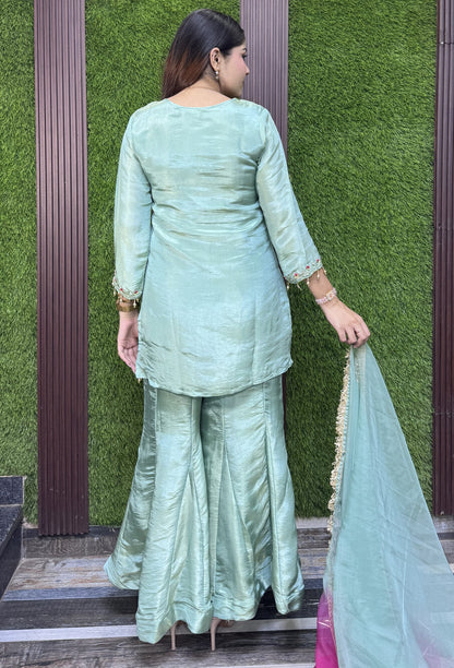 Designer Silk Suit Set with Organza Tie Die Dupatta