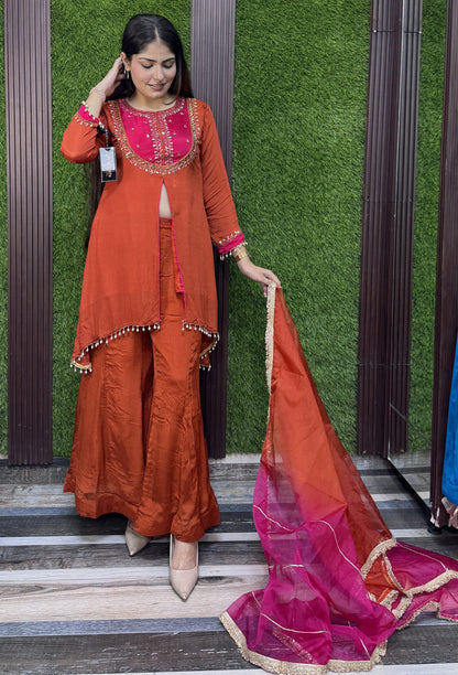 Designer Front Slit Suit Set with Tie Dye Dupatta