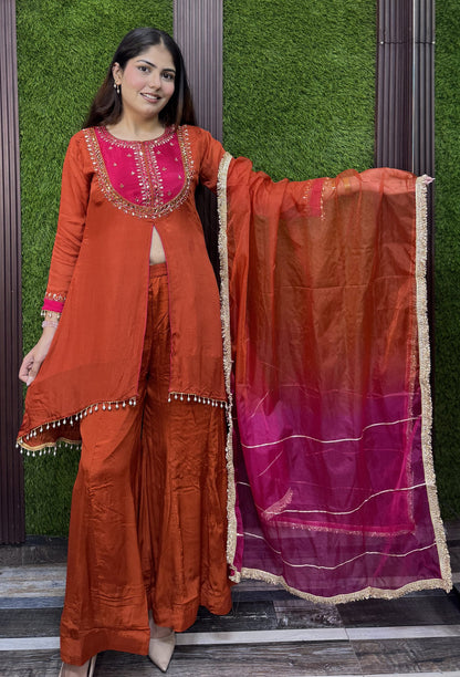 Designer Front Slit Suit Set with Tie Dye Dupatta