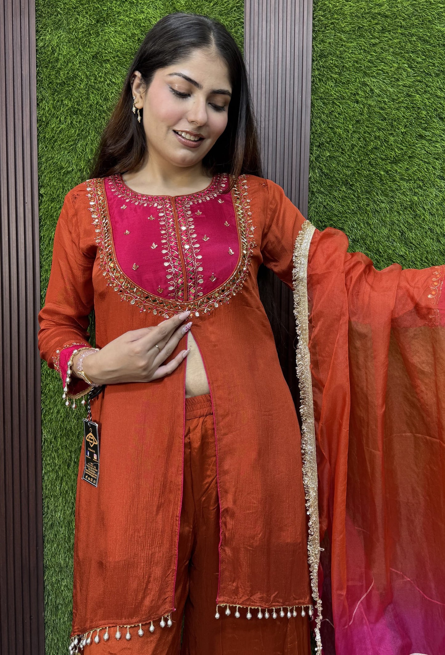 Designer Front Slit Suit Set with Tie Dye Dupatta