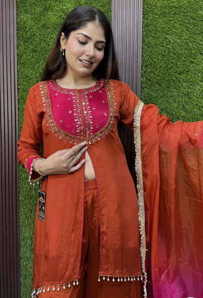 Designer Front Slit Suit Set with Tie Dye Dupatta