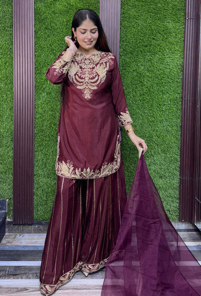 Designer Sharara Suit with Organza Border Dupatta