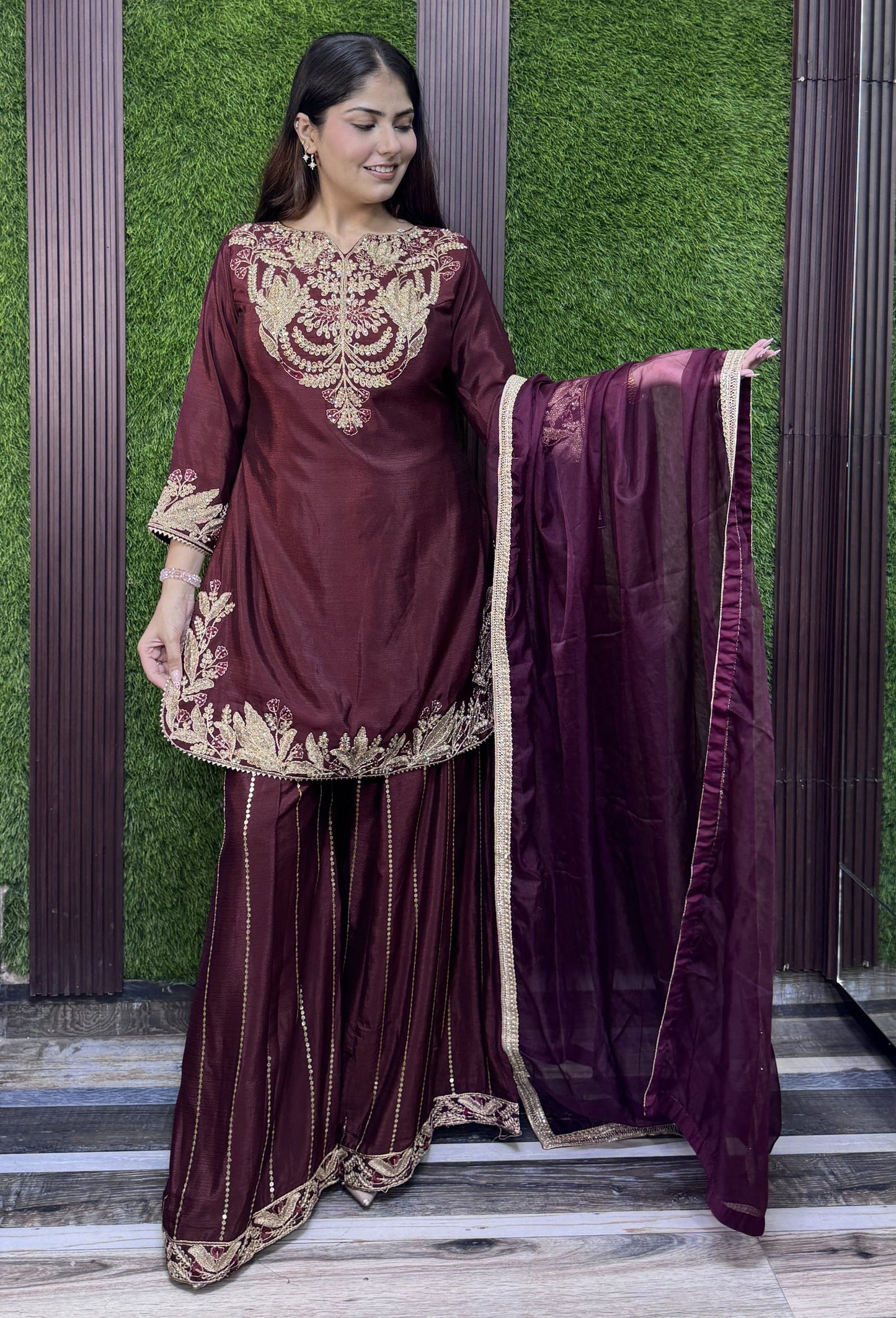 Designer Sharara Suit with Organza Border Dupatta
