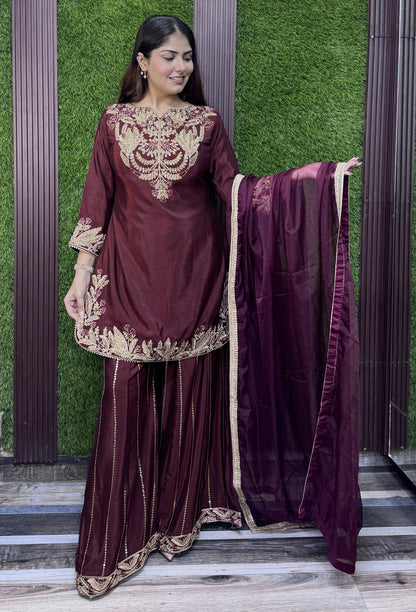Designer Sharara Suit with Organza Border Dupatta